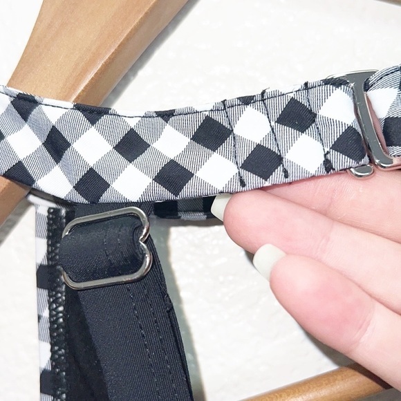 Tinibikini Swimwear Gingham Black White Choker Style V Neck Bikini Top - Picture 9 of 11